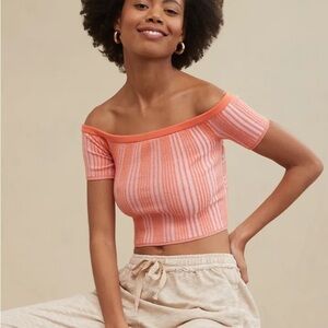 NWT Aerie Reversible Sweater Cropped Top picante orange pink small